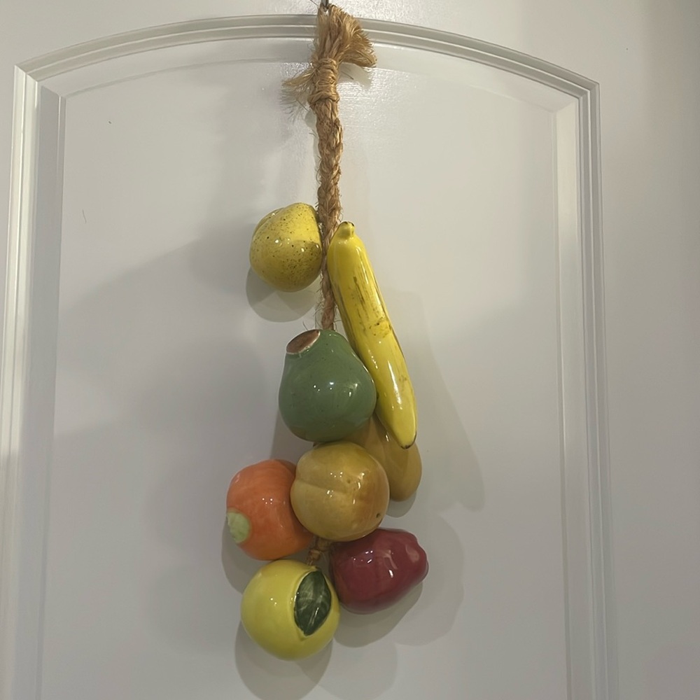 Ceramic decorative fruit on a‎ rope. VINTAGE old world style. Apple Pear banana